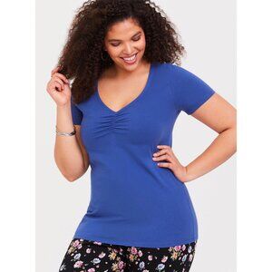 TORRID 3 Violet Blue Ruched V-Neck Foxy Tee